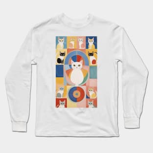 Hilma af Klint's Abstract Feline Wonderland: Whimsical Harmony Long Sleeve T-Shirt